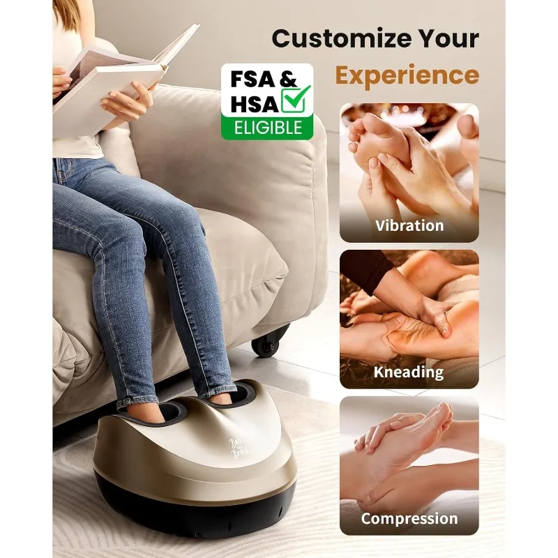 Foot Massager with Heat, FSA/HSA Eligible, Heated Electric Feet Massager Machine for Neuropathy, Shiatsu Deep Kneading Foot