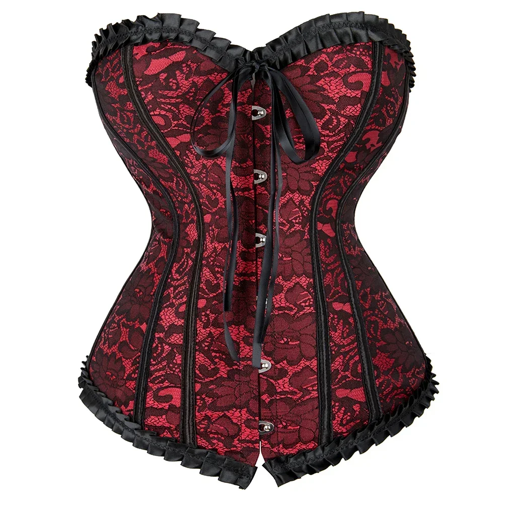 

Women Corset Vintage Jacquard Bustier Floral Pinstripe Corsets Steampunk Bustiers Lace Up Coselet Renaissance Costumes Plus Size