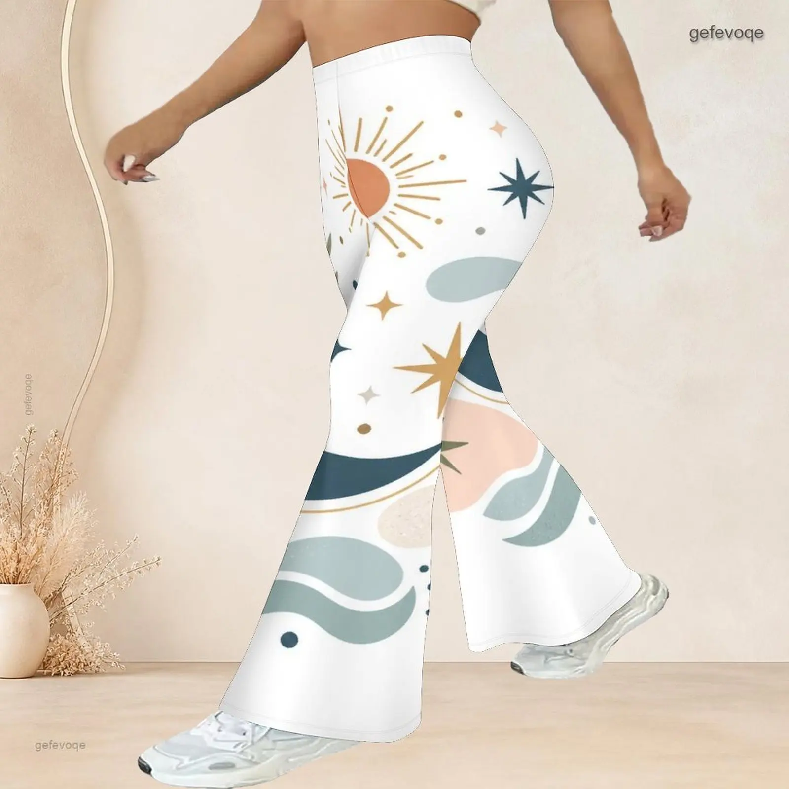 Women Flared Pants with Print High Waist Full Length Flared Leg