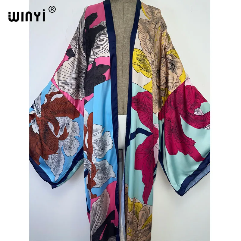 2022 Middle East WINYI Bikini sweet lady beach Cardigan Cover-up stitch Cocktail sexy Boho Maxi Holiday party long Sleeve KIMONO