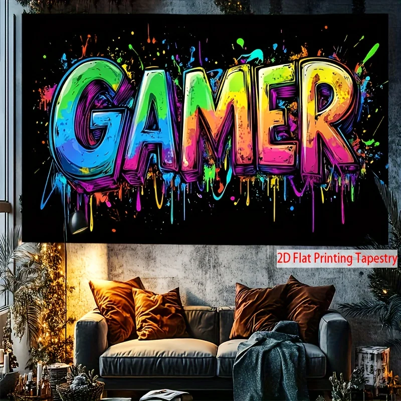 VIKAMA Gamer Graffiti Tapestry Color Splash Street Art Word Print Wall Hanging Teen Boys Gaming Room Bedroom Dorm Decor