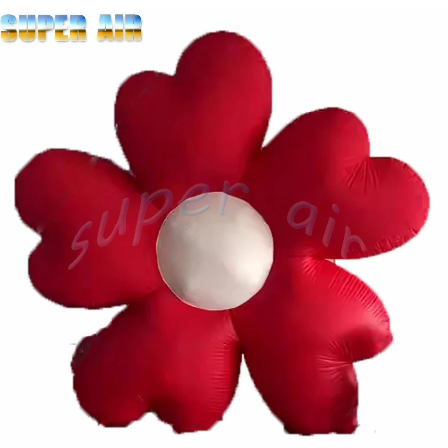 Hanging inflatable colorful led lighting flower with pink flower heart for stage decoration