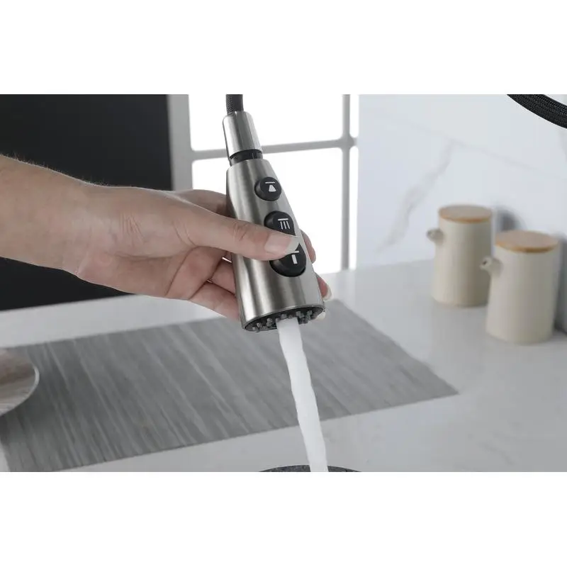 High Arc Pull Down Kitchen Faucet with Sprayer, Brushed Nickel Stainless Steel, Single Handle Modern Design with Deck Plate for