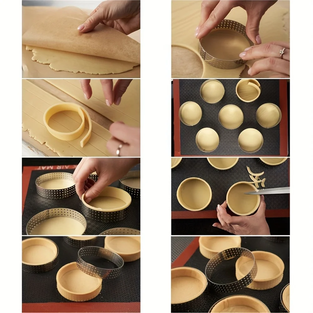 10/8/6/4pcs DIY Tart Ring Perforated Cake Mold Round Mousse Circle Ring French Dessert Bakeware Cutter Pastry Decorating Tools
