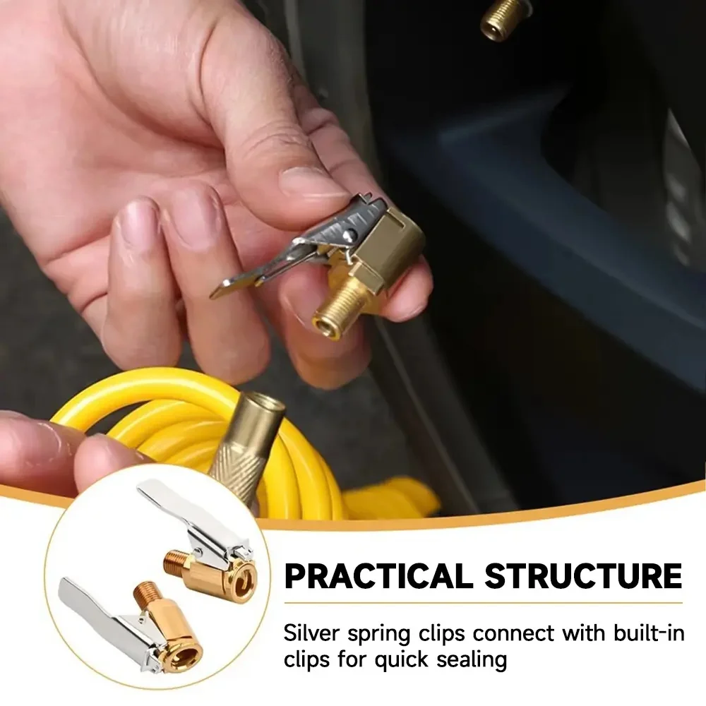 2pcs Solid Brass Lock-On Air Chuck Set, Quick Connect Tire Inflator Valve Connector for Car, Bike & Motorcycle