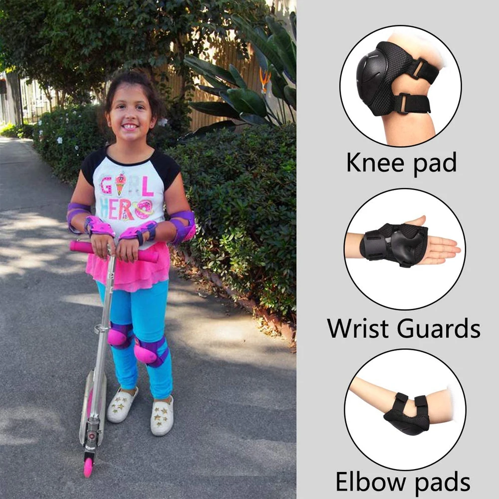 WRESTTOP 6Pcs/Set Knee Elbow Pads Guard for Rollerblading Skateboard Cycling Skating Bike Scooter Kids/Youth Protective Gear