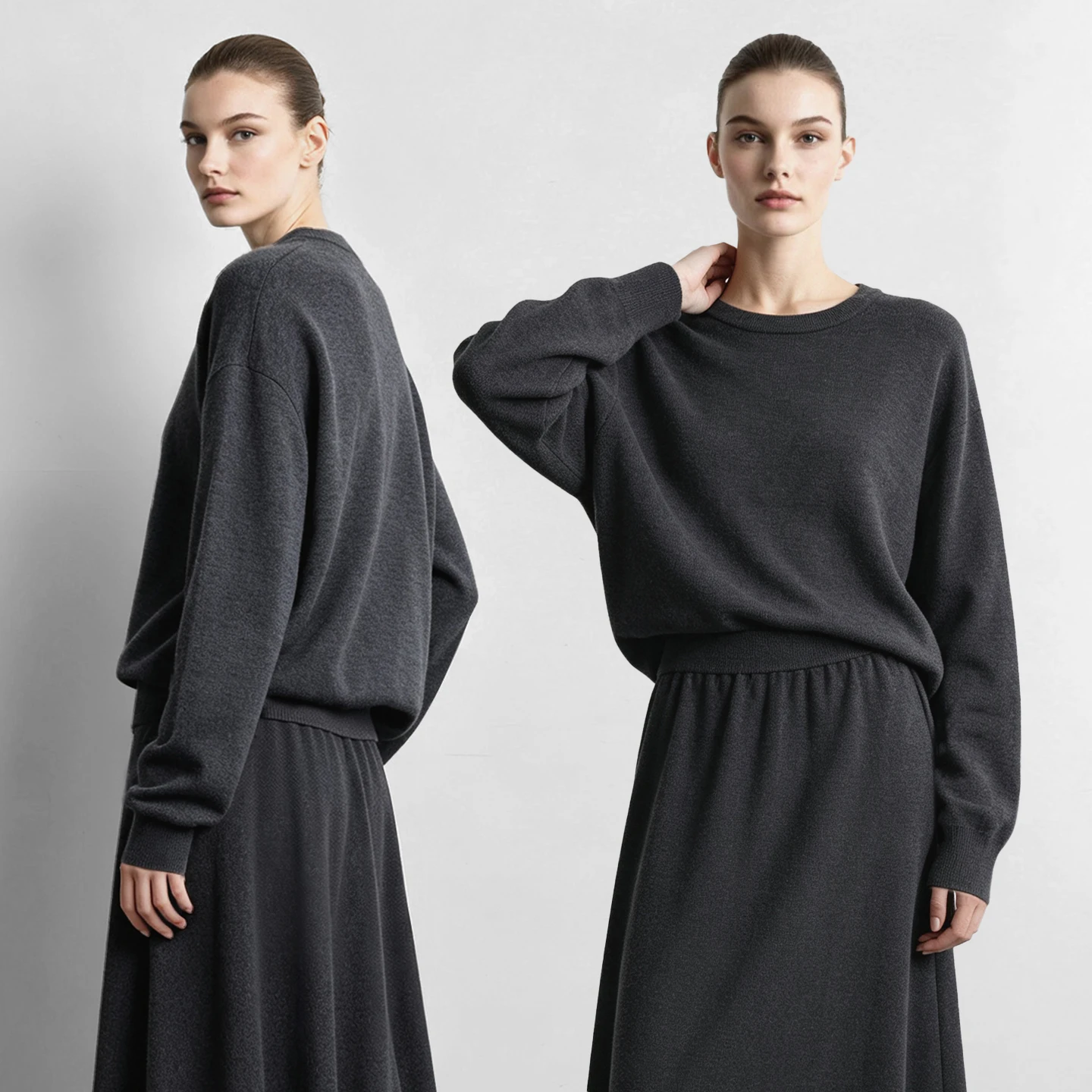 Amii Women's O Neck Wool Sweater A-Line Midi Skirt Matching Set Loose Fit Versatile Commuter Elegant Sweater Separately 12643121