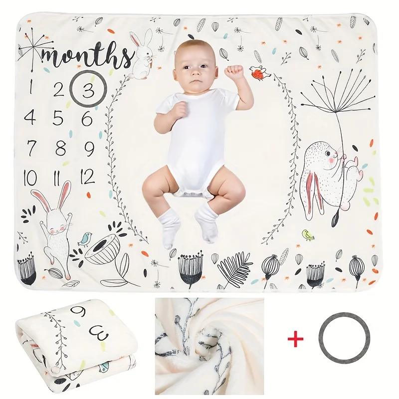 VIKAMA baby milestone blanket birthday gift baby photo blanket, shawl, growth commemorative background blanket