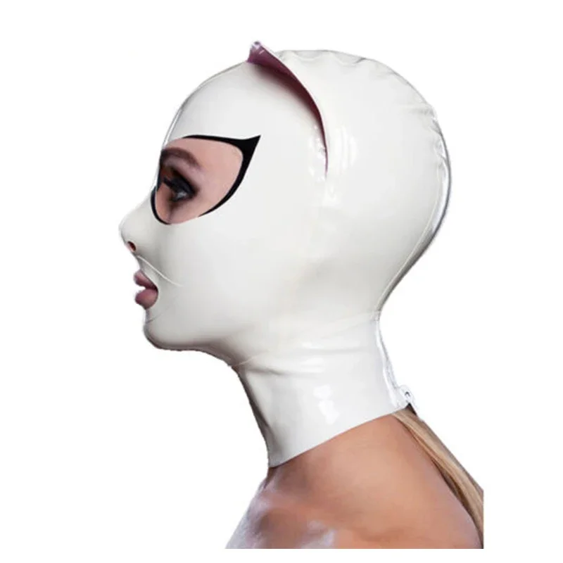 Latex Mask Cat Ear Shackles Rubber Hoods Sexy Fetish Back Zip Cosplay Party Clubwear for Women