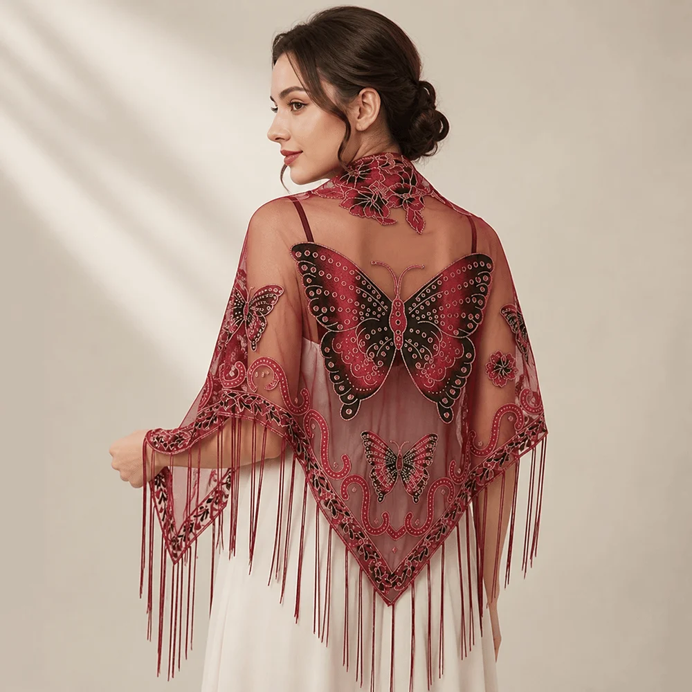 New Floral Triangle Shawl Butterfly Embroidery Breathable Lace Scarf Sunscreen Cover Windproof Headband Bridal Wear