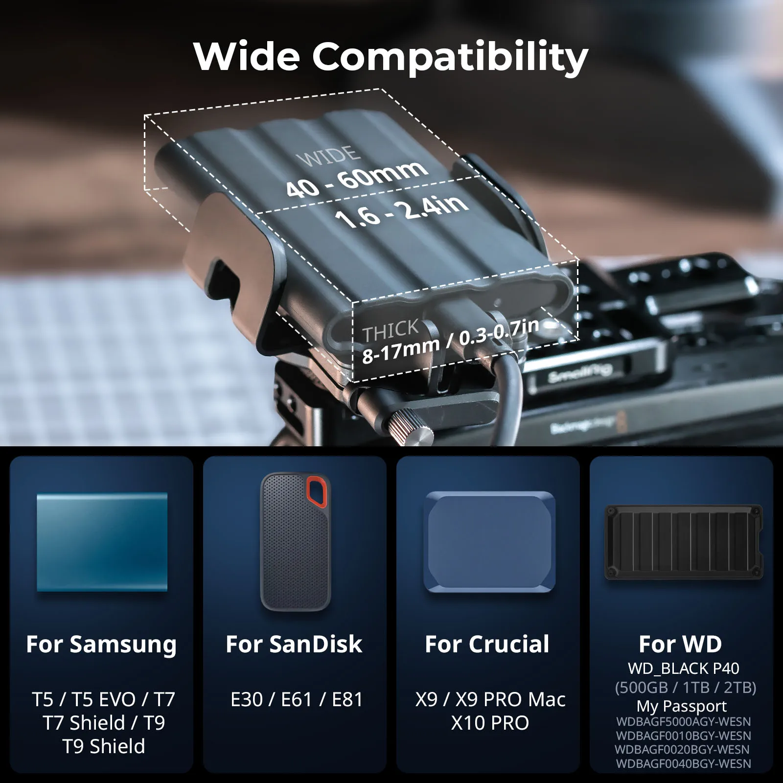 مشبك تثبيت عالمي من SmallRig لـ SSD الخارجي مع الأحذية الباردة/طرق التثبيت MagSafe لهاتف Samsung T5 T7 SSD SanDisk 5196