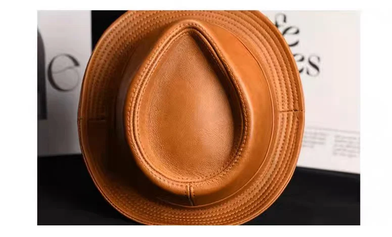 New Man High Quality Genuine Leather Cowhide Formal hat Gentleman Cow Skin Short Brim Black/Brown Top Hat Male Shows Gentleman