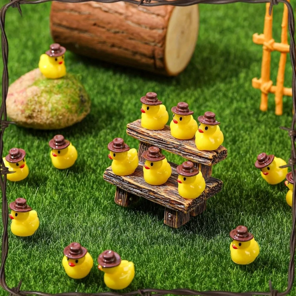 50Pcs Mini Resin Cowboy Ducks Duckies Figurine with Cowboy Hat for DIY Garden Landscape Garden Aquarium Decor Party, Ideal for Pa view 4