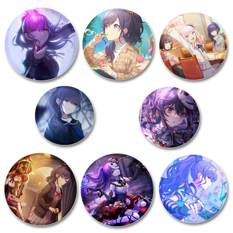 Project SEKAI Asahina Mafuyu Pins Round Cartoon Brooches for Backpack Cothes Accessories Anime Collection Badge Hat Decoration