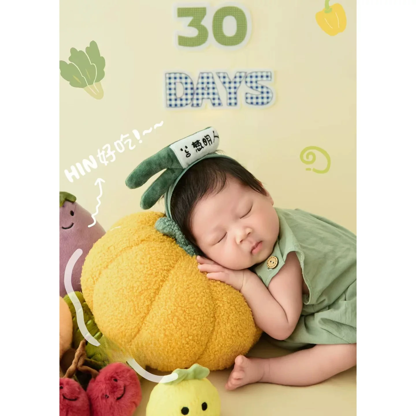 Newborn Photo Props Baby Cute Vegetable Set Cute Photography Outfit with Headband Backdrop and Fruit Doll Decor for Photoshoot