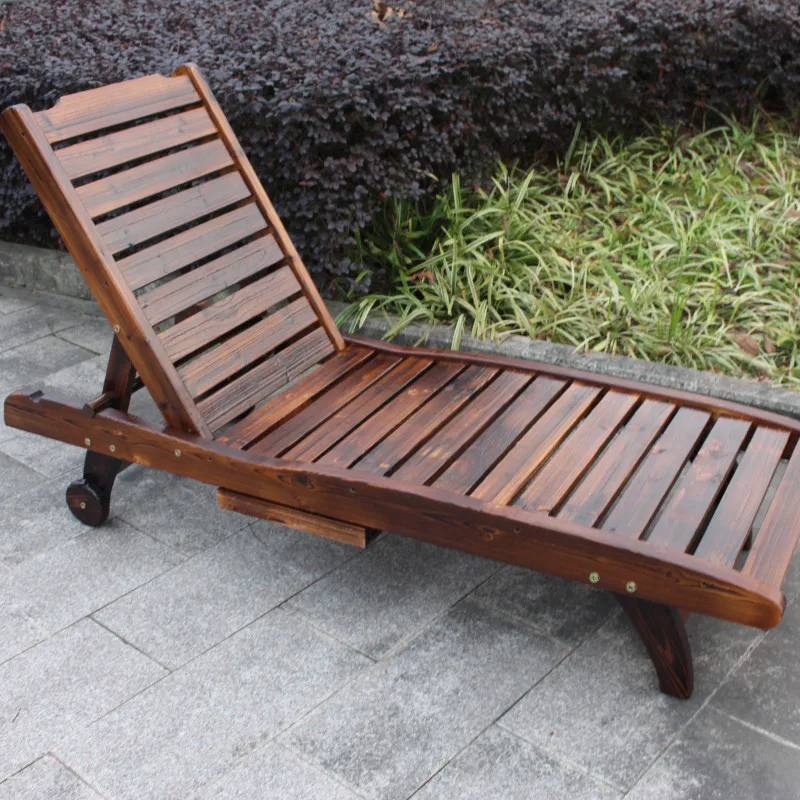 For Solid Wood Anti-Corrosion Lounge Chair, Patio Recliner for Garden & Pool, Outdoor Adult Relaxation Seat