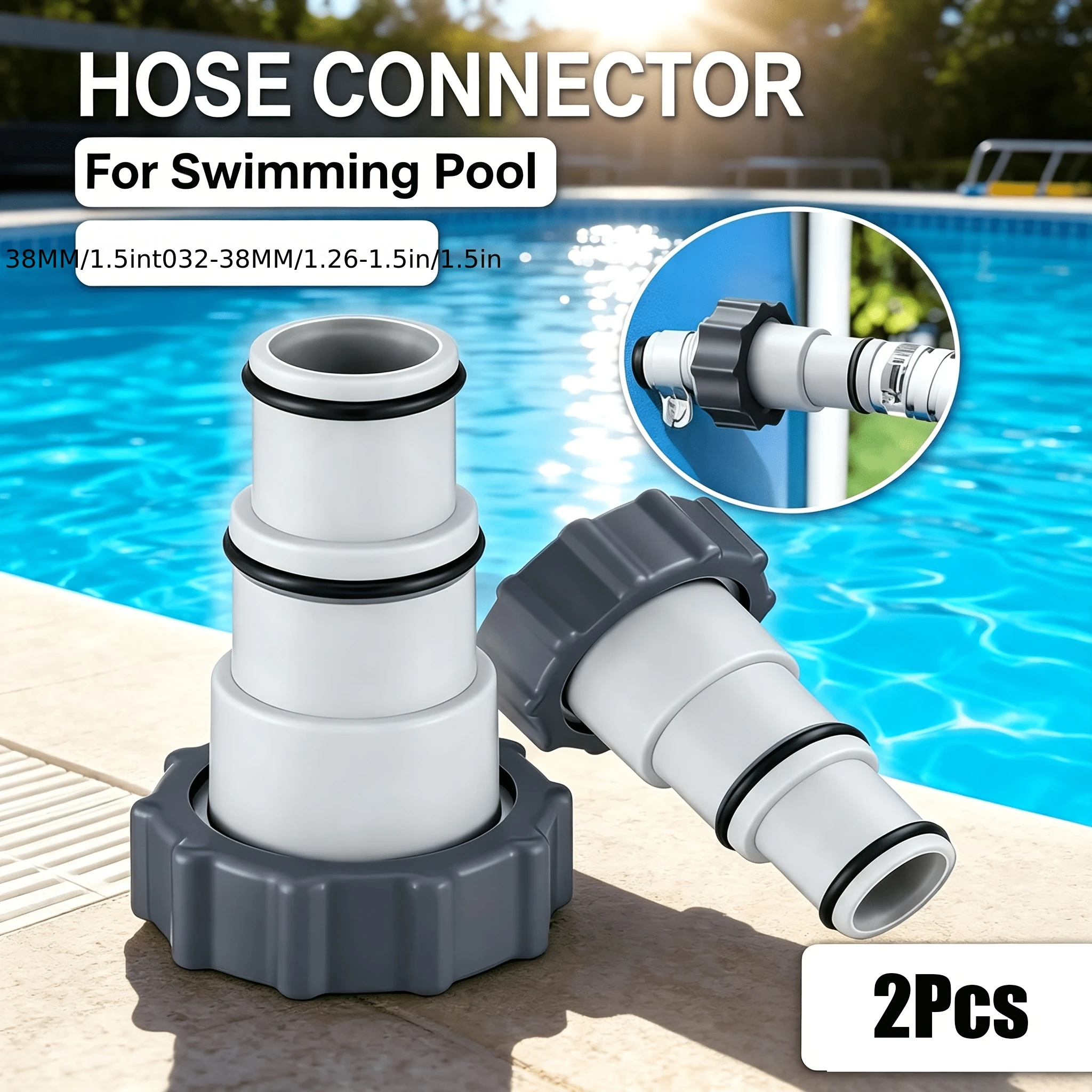 2Pcs 38mm‑32‑38mm Leak‑Proof Pool Hose Adapter for Above Ground Pool Filter Pump**