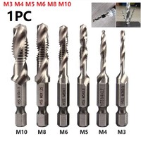 1pc Hex Shank Titanium Coated HSS Screw Thread Metric Tap Drill Bits Screw Machine Compound Tap M3 M5 M6 M8 M10 Hand Tools