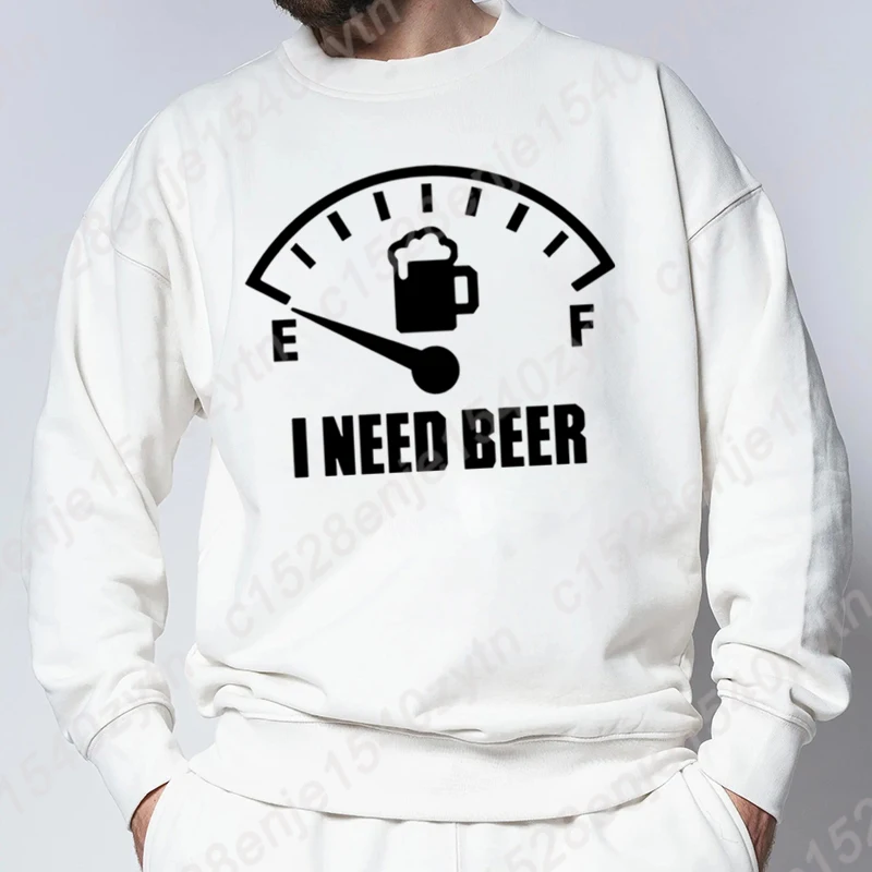 I Need Beer Graphic Sweatshirt For Men Autumn Winter Casual Sports Sweatshirt Men Round Neck Pure Color Hoodeless Pullovers Tops