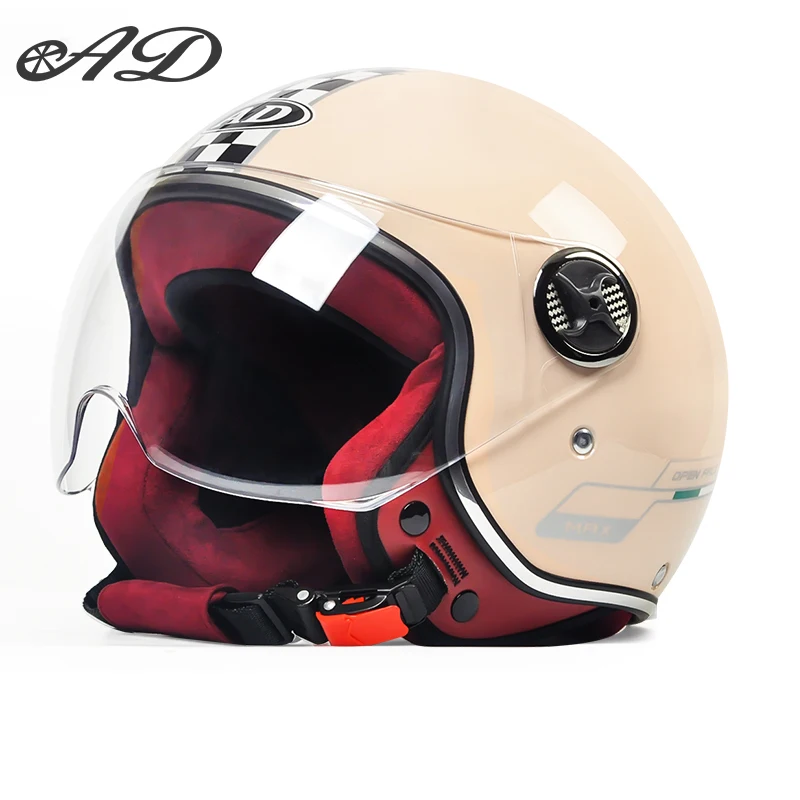 AD Retro Harley Electric Car Helmet for Men and Women in Autumn and Winter, Warm and Cold proof Half Helmet