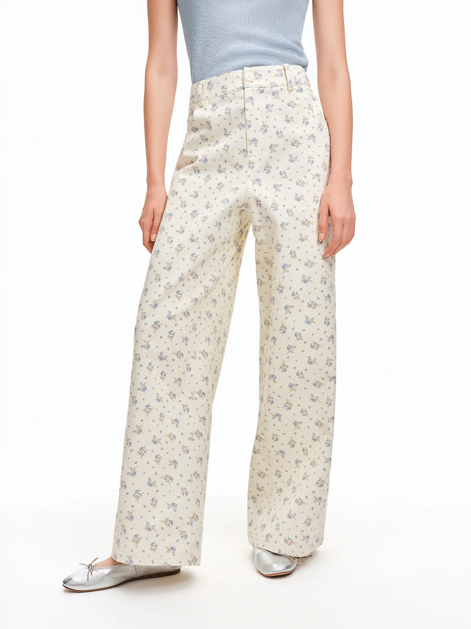 DUSHU 2026 Summer Women's Fresh Floral Print 100% Cotton Straight Leg Pants - Flattering Casual Trousers for Daily