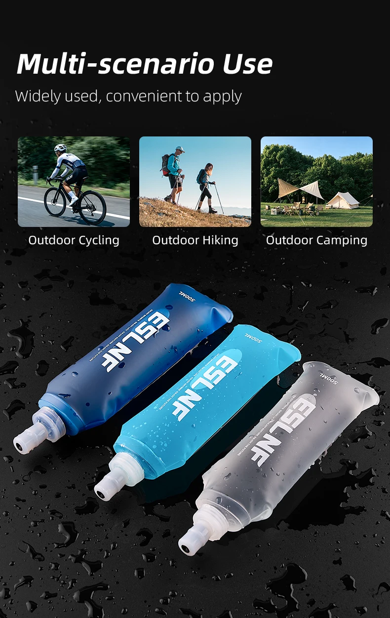 ESLNF 500ml Faltbare Wasserblase Weiche Wasserbeutel BPA-frei Lebensmittelqualität Auslaufsicher Tragbar für Laufen Radfahren Camping Hydration – Detail 5