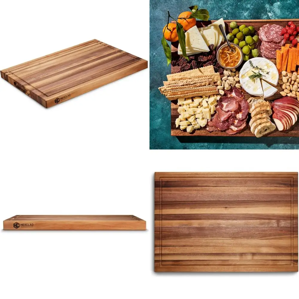 

Двусторонняя разделочная доска из орехового дерева с пазом для сока и встраиваемыми ручками — прочная, устойчивая к царапинам лиственная древесина, идеально подходит для кухни