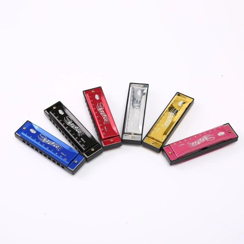 Metal Chromatic Scale Ten-hole Color Harmonica Alloy Toy, Professional Grade Musical Instrument Playing Multi-color Optional