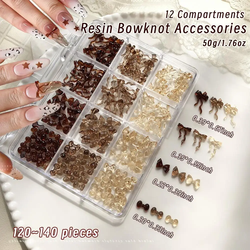 12 شبكة ثلاثية الأبعاد ميلارد صغير بني Bowknot Kawaii الشريط القوس السنة الجديدة مسمار الفن زينة الخريف الشتاء Y2K ربطة العنق مسمار الراين #1