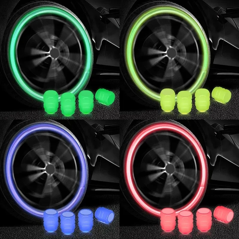 1/4Pcs Luminous Car Tire Valve Caps Wheel Tyre Rim Stem Covers Dustproof Waterproof for Auto Motorcycle Bicycle Glow In The Dark