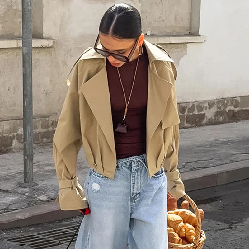 

Talenza 2025 Autumn Short Jacket Coat Women's Suit Collar Double Breasted Casual Streetwear Coats Fashion Splice Female Jackets