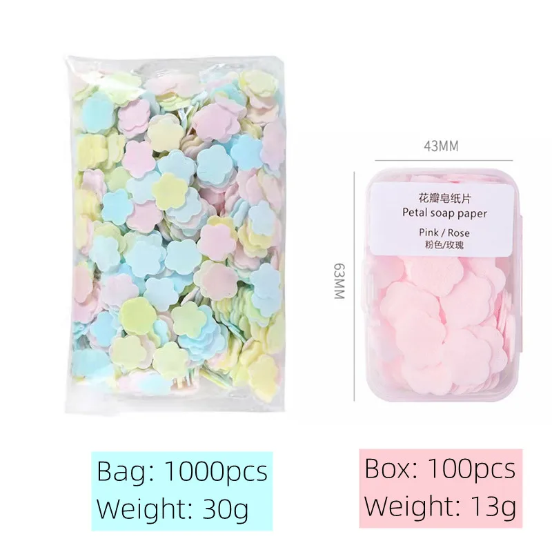 200/1000PCS Disposable Paper Soap Sheets for Washing Hands Flowers Shape Paper Soap Bath Kitchen Outdoor Travel Camping Supplies