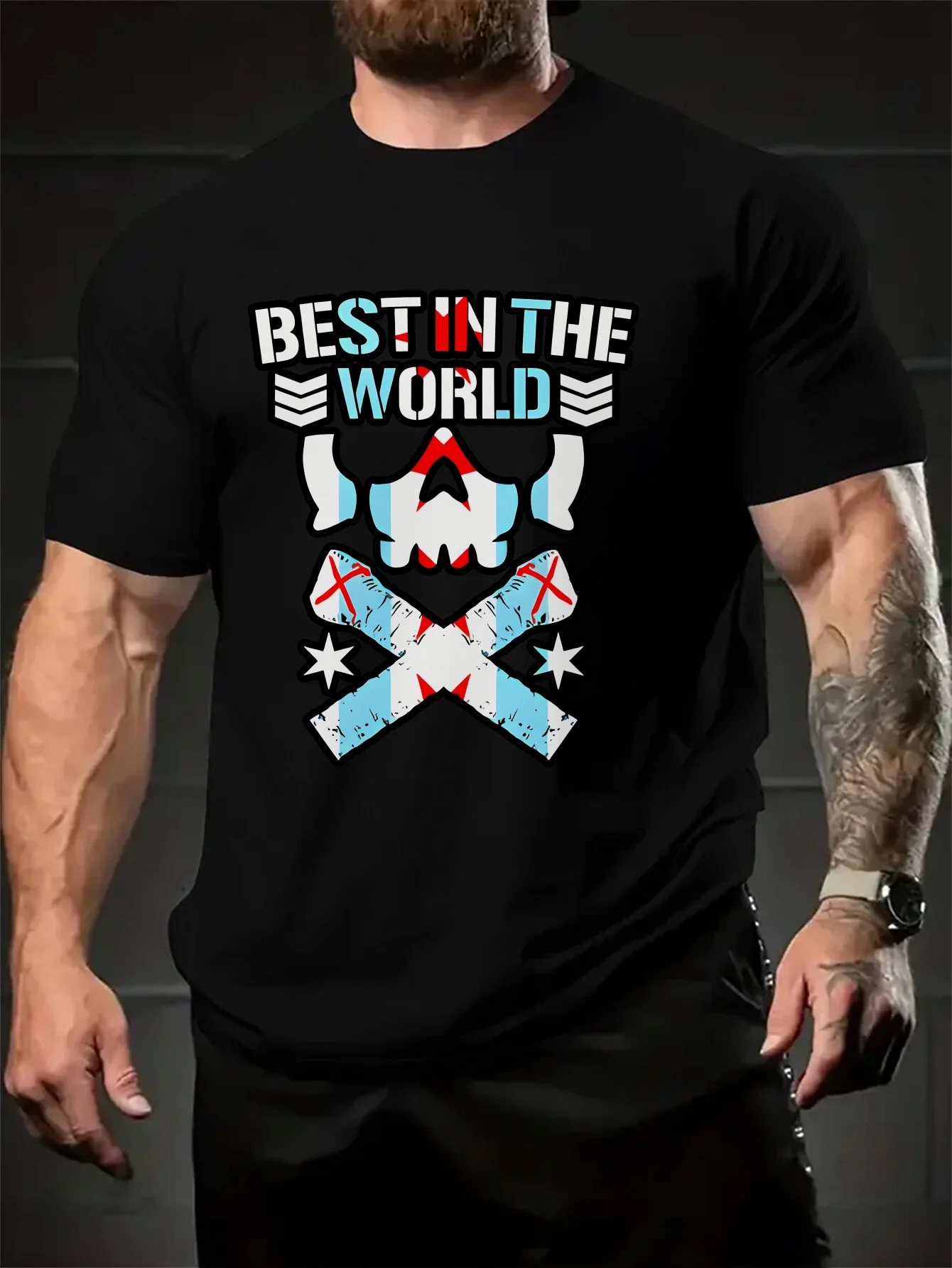 

Men's Summer Graphic T-Shirt - BEST IN THE WORLD Wrestling-Inspired Design, Lightweight Polyester, Regular Fit
