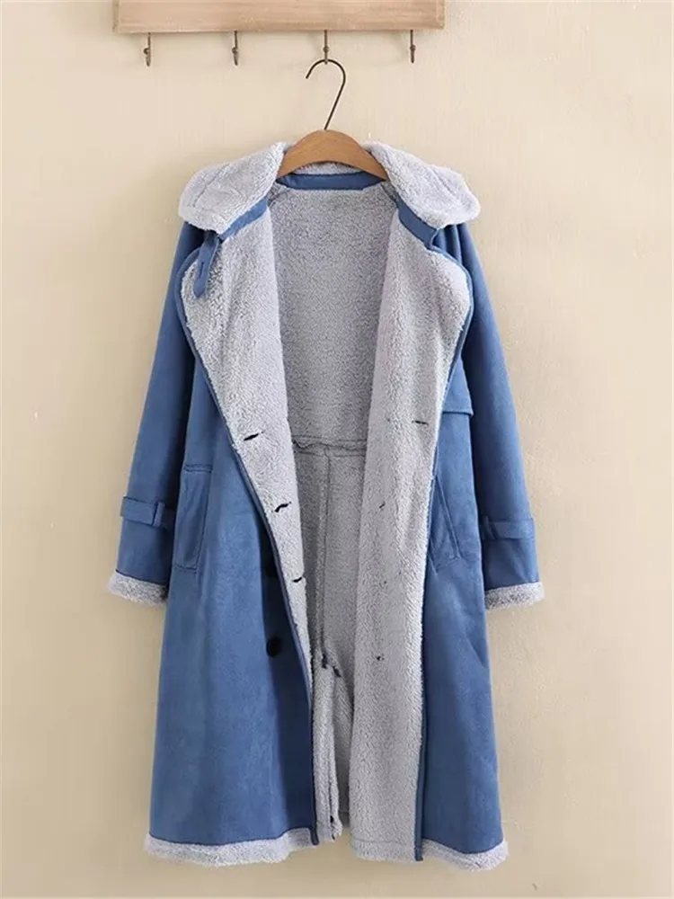 Taglie forti abbigliamento donna giacca invernale risvolto maniche lunghe giacca a vento media lunga finta peluche cappotto di lana Extra Large