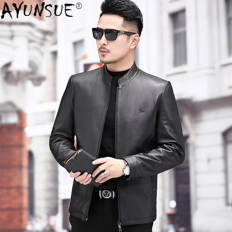 

2024 New Autumn Genuine Leather Jacket Men’s Real Sheepskin Coat Coats Stand Collar Short Slim Simple Jackets for Top