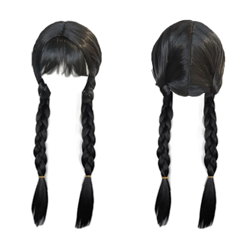 Wednesday Cosplay Braid Wig for Kids Girls Halloween for Headband Gloves Crown Wand Jewelry for Princess Clothing Up Accessory