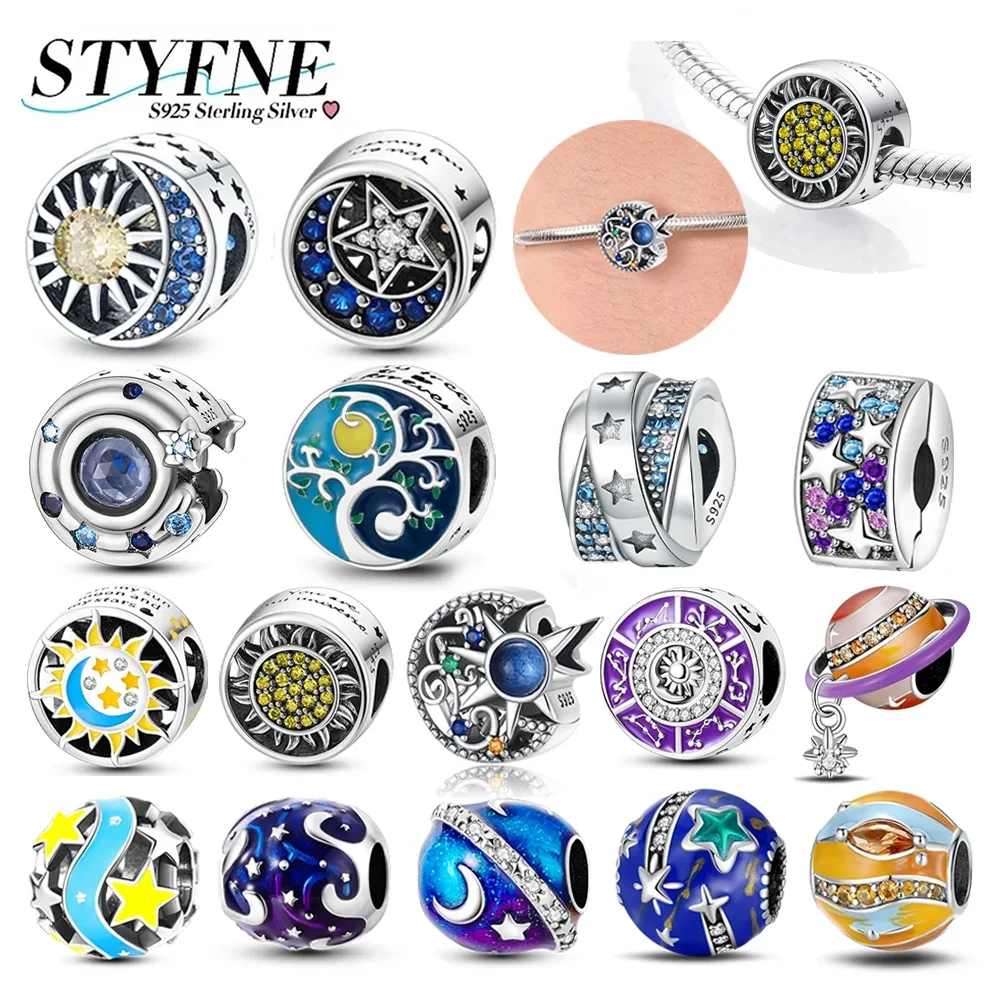 

Colorful Zircon Planetary Space Starry Sunflower Beads Charms Fit Diy Original Bangle Bracelet 925 Silver Women Jewelry Gift