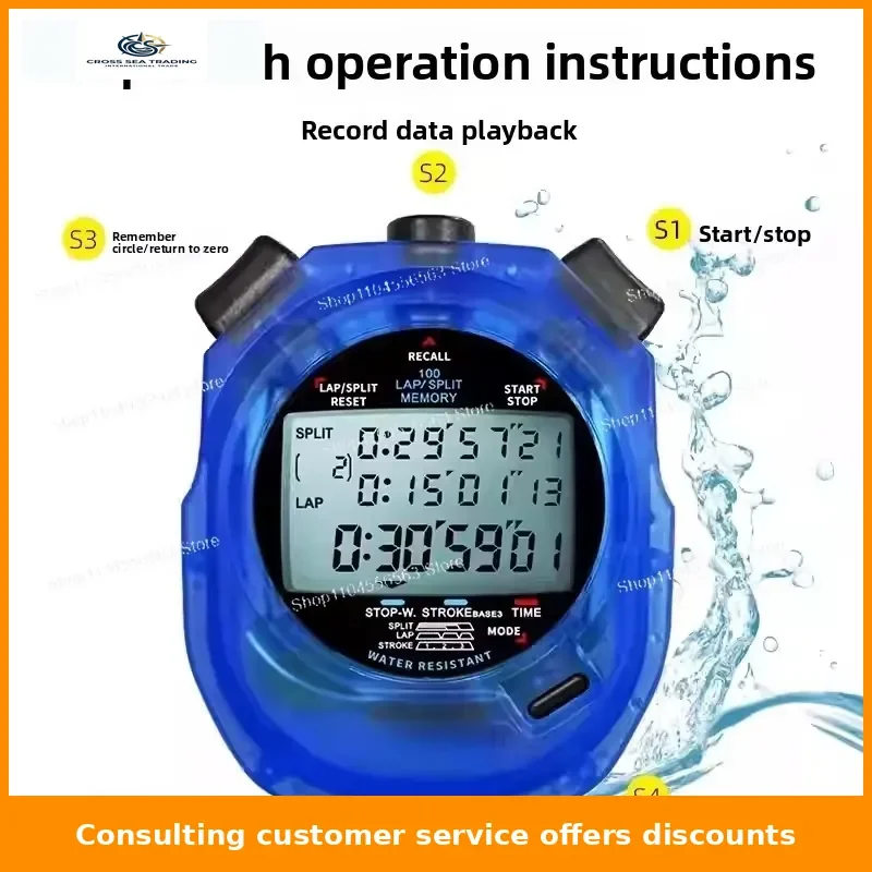 DT495B Stopwatch, 3 Rows 100 Memory, Competition Special, Waterproof, for Coaches & Referees