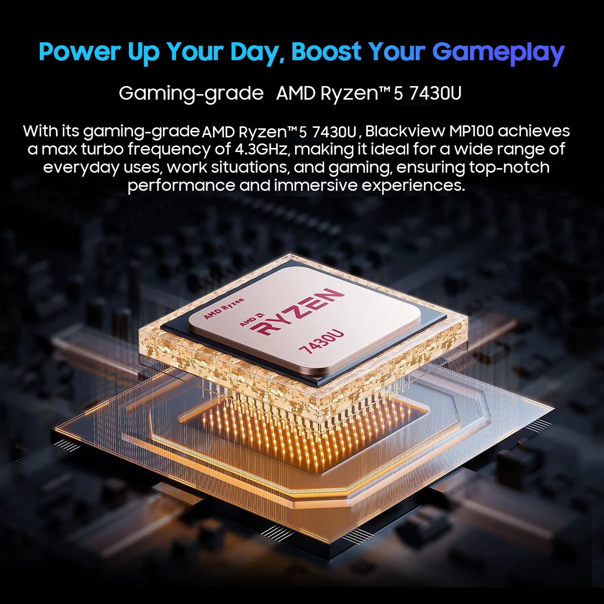 كمبيوتر Blackview MP100 Mini PC AMD Ryzen 5 7430U 16GB/32GB RAM 512GB/1TB SSD، كمبيوتر صغير مع شاشة WiFi 6/BT 5.2/4K ثلاثية