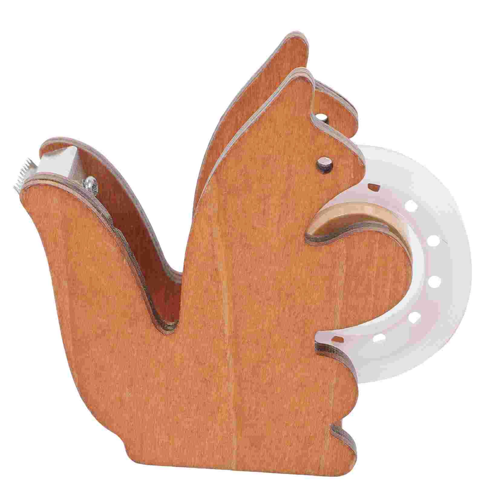 Gift Tape Child Stuffed Squirrel Holder Wooden Desktop Dispenser Cutters