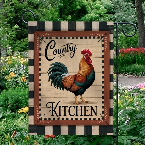 Country Kitchen Garden Flag Rooster Farmhouse Decor Rustic Yard Banner Sign IIX WZZ yyi