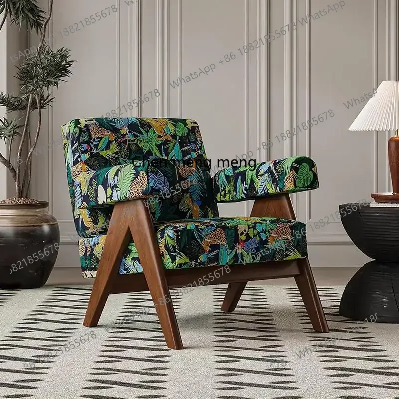 A182 C Medieval Japanese-style log casual single sofa chair retro designer hotel bed and breakfast chair