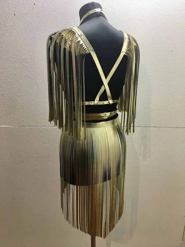 Modische Damen Gold Harajuku-Stil Quasten-Schulterriemen mit Schal Nachtclub Bühnenkostüm Accessoires Neu – Detail 4
