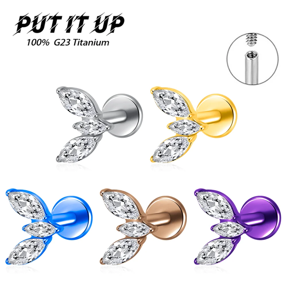 PUTITUP F136 Titanium Alloy Hypoallergenic Horse Eye Zirconia Stud Earrings Fashion Anodised Ear Cartilage Piercing Jewellery