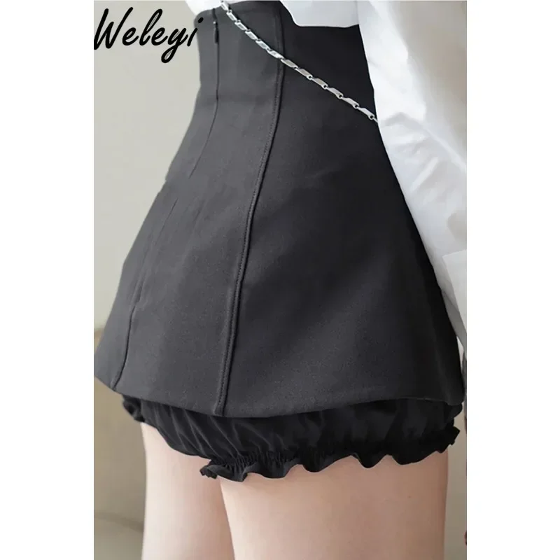 Elegant Black Short Skirt Spring and Summer New Japanese Style Gray High Waist A- Line Short Skirts Female Sheath Bud Pantskirt