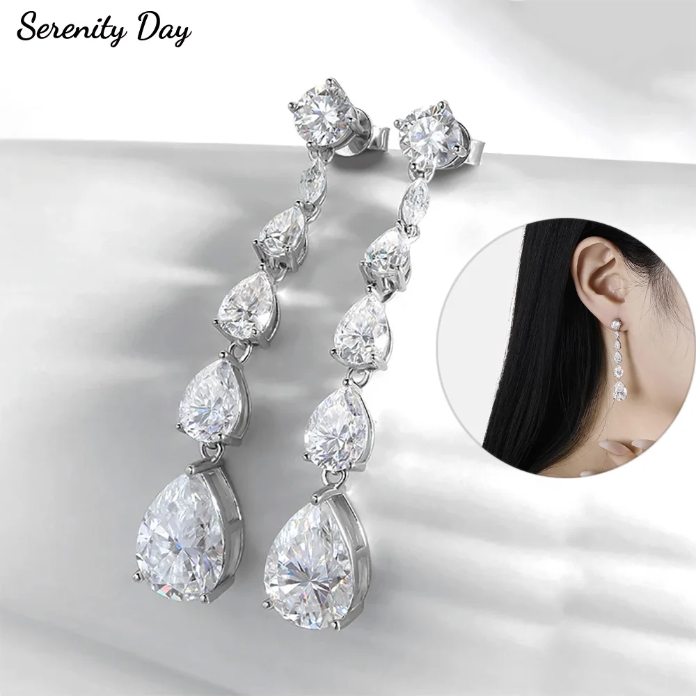 

16,98 карата грушевидной огранки D цвет муассанит серьги для женщин 100% стерлинговое серебро S925 длинные серьги-капли с кисточками свадебный подарок