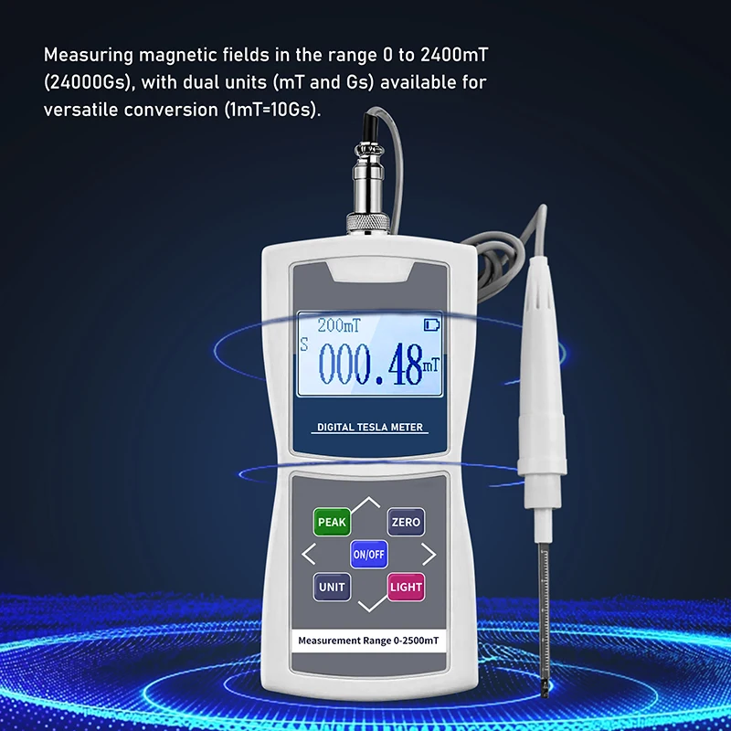 0-2400mT Handheld Digital Tesla Meter Gaussmeter Surface Magnetic Field Tester with Probe