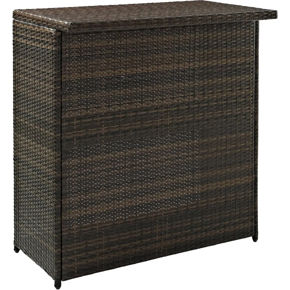 Harbor Wicker Outdoor Bar Table with Storage for Backyard, Patio, Deck, Balcony