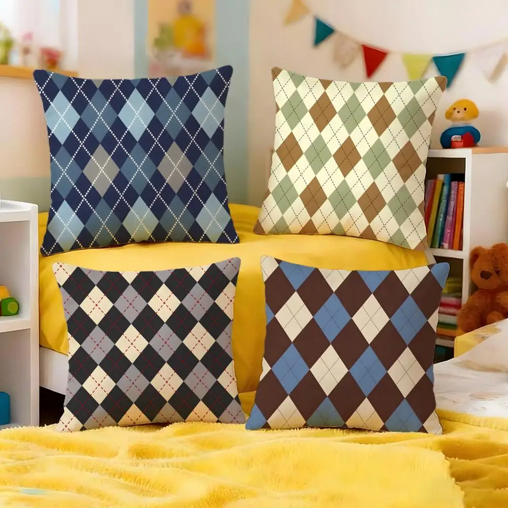 

Argyle Texture Cushion Cover Premium Soft Pillowcase Skin-Friendly Breathable Multi-Purpose for Home Office Travel