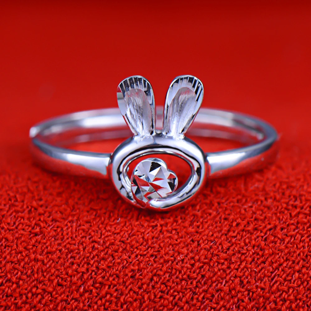 

Real Solid Platinum 950 Women Ring Lovely Heart Rabbit Band Ring 2.6-2.8g